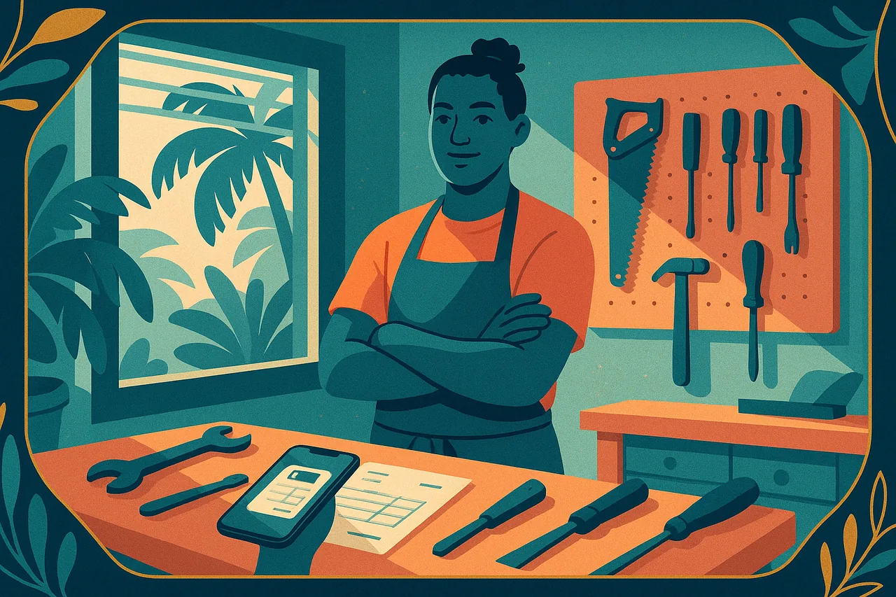 Illustration d'un artisan indépendant gérant sa comptabilité à Nouméa