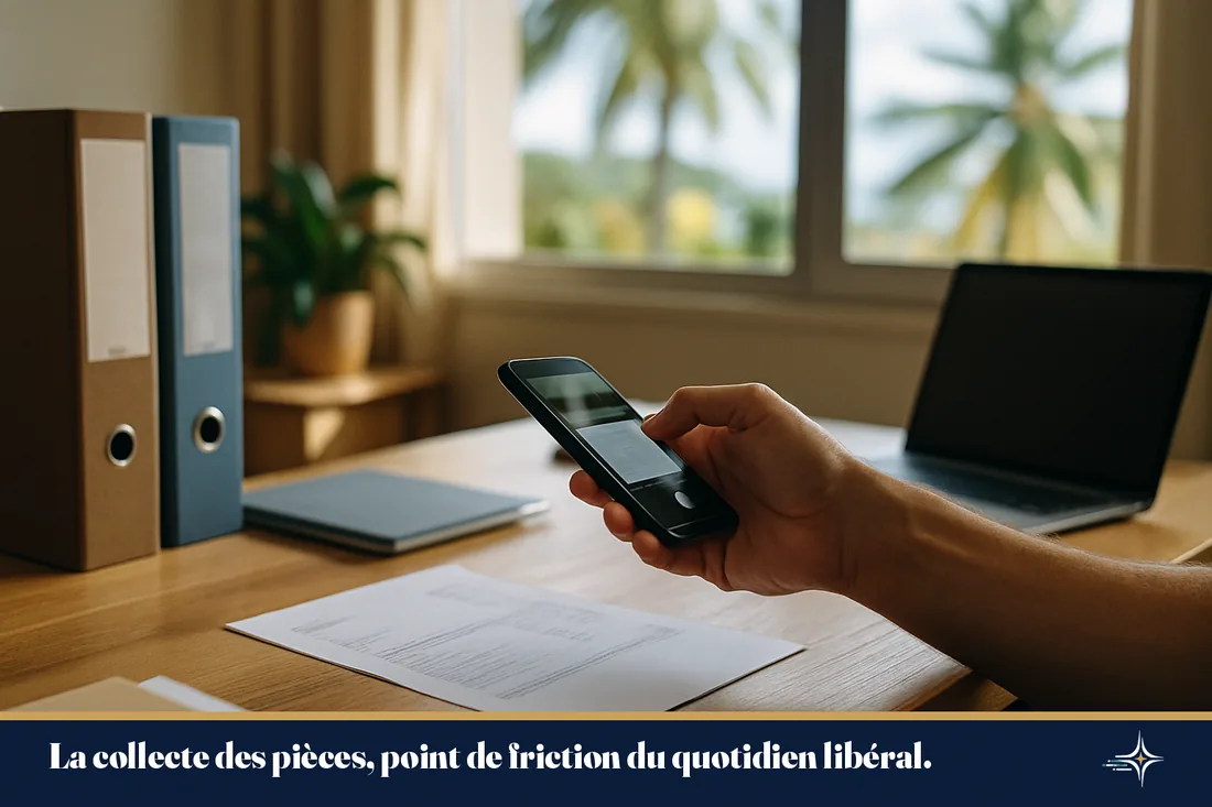Photo d'un professionnel photographiant une facture avec son téléphone à Nouméa