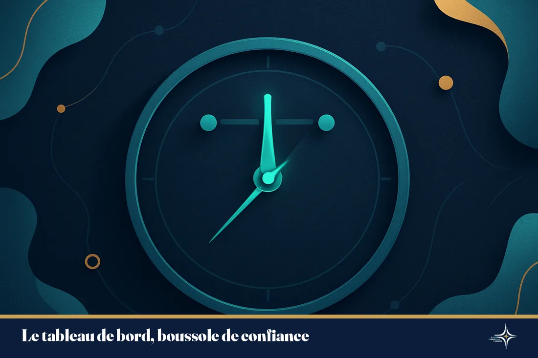 Illustration conceptuelle d'un tableau de bord boussole guidant la réconciliation comptable