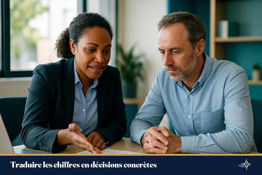 Collaborateur calédonien expliquant les soldes intermédiaires de gestion à un client en rendez-vous
