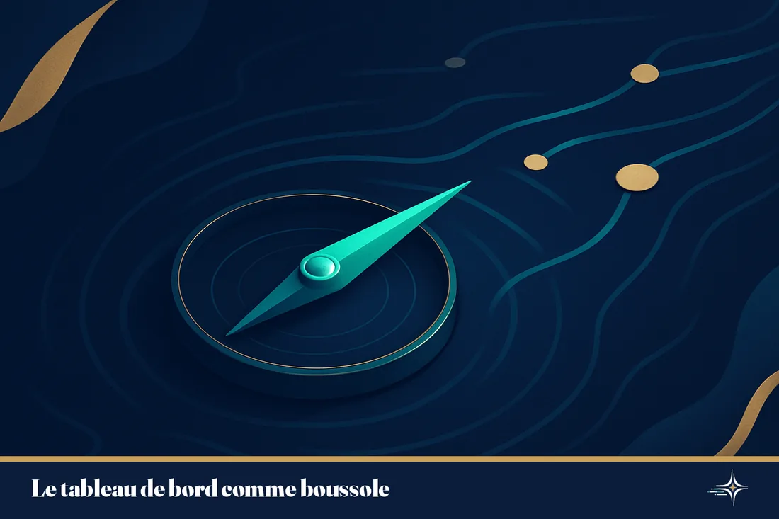 Illustration conceptuelle d'une boussole turquoise guidant la prévision de trésorerie